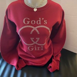 Large-Rhinestone GOD’S GIRL Red Unisex Sweatshirt